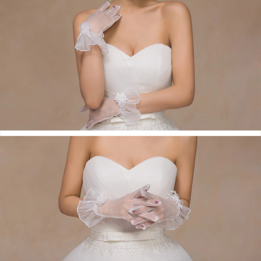 Pair of Transparent Mesh Bridal Gloves Lady Formal Banquet Gloves for Bride Evening Party