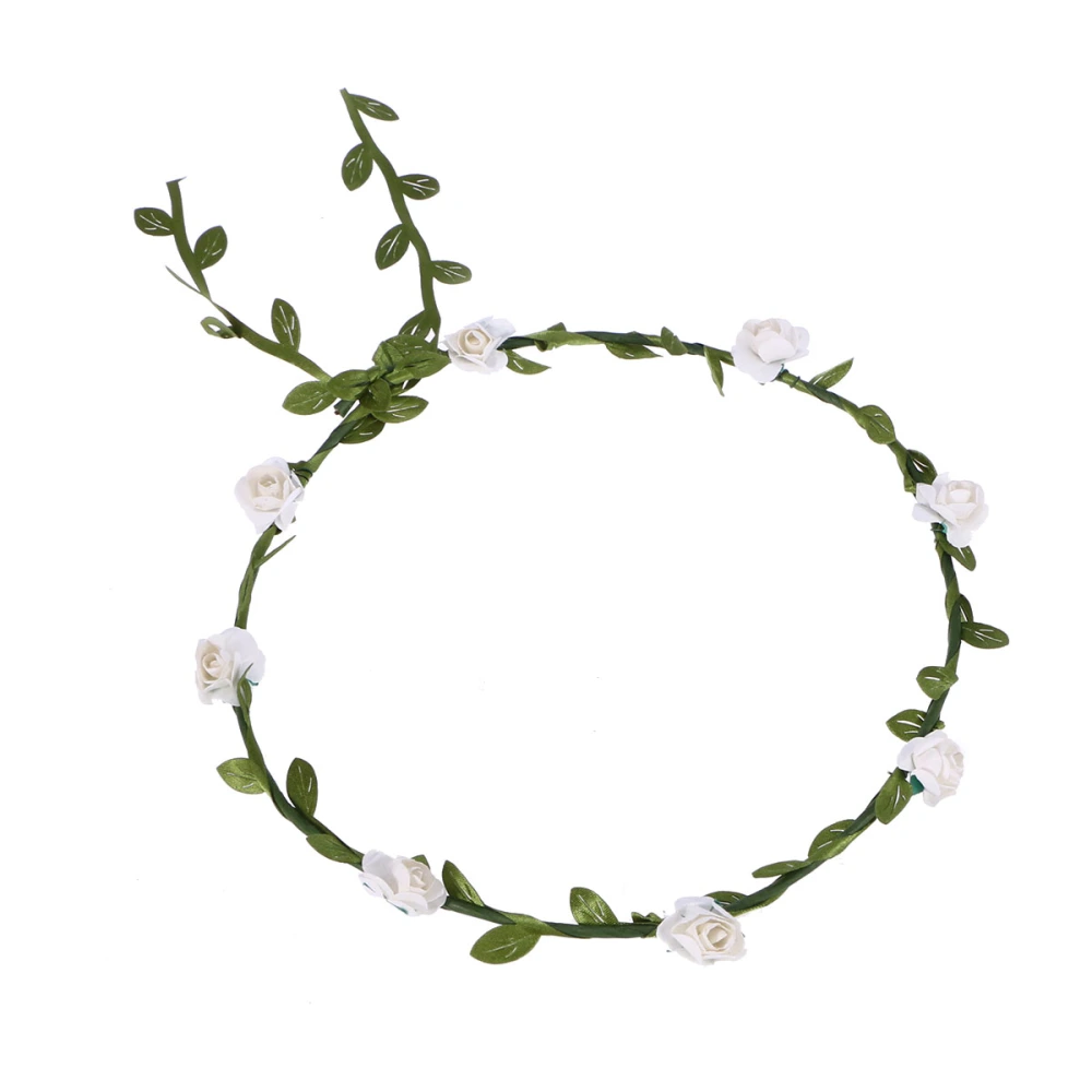 Women's Girls Festival Wedding Party Floral Flower Headband Hair Garland Floral Headdress Photography Prop (White+Green )