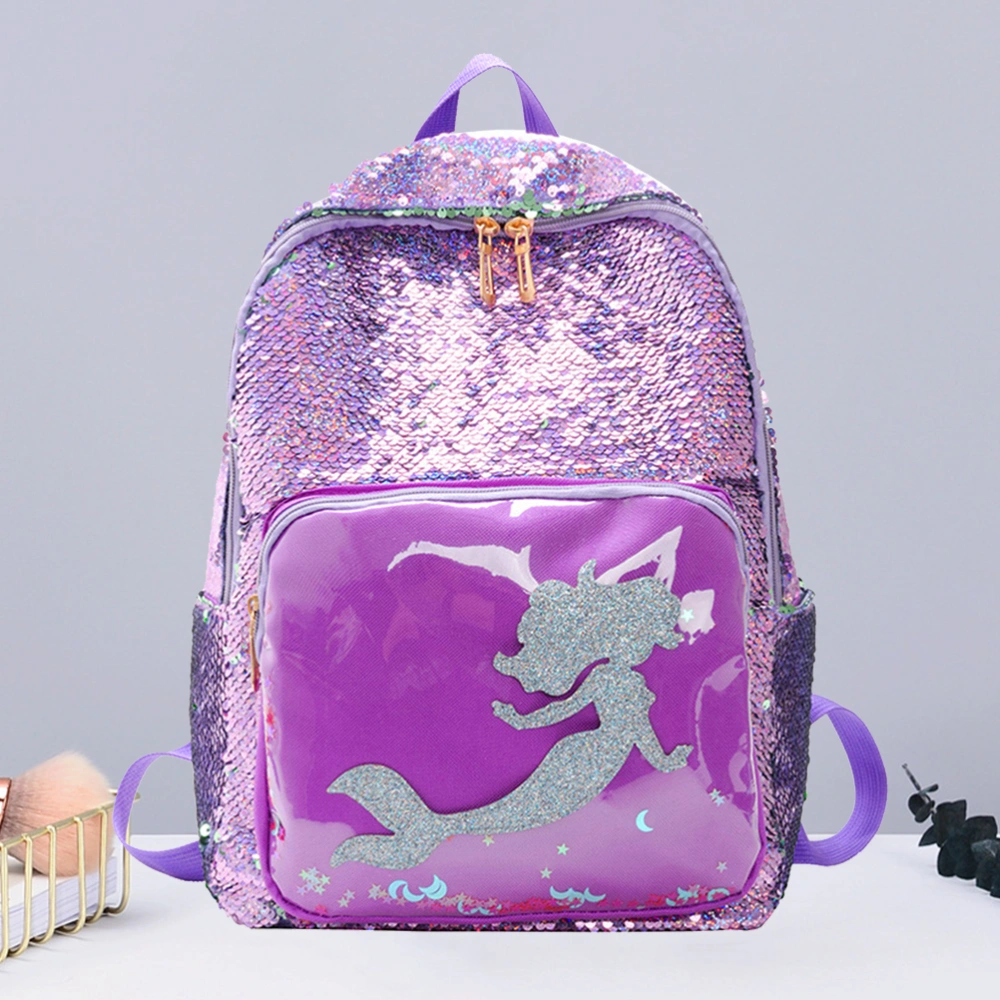 Fashion Sequin PU Backpack Travel Bag Holography Casual Shopping Backpack Outdoor Pouch for Ladies Girls (Purple)