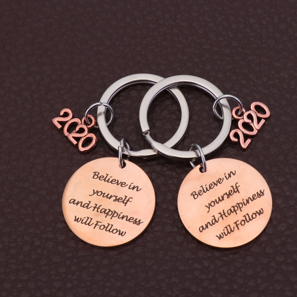 2pcs Stainless Steel Key Ring Motivational Sentence Key Chain Creative Couple Friends Keychain (Rose Gold)