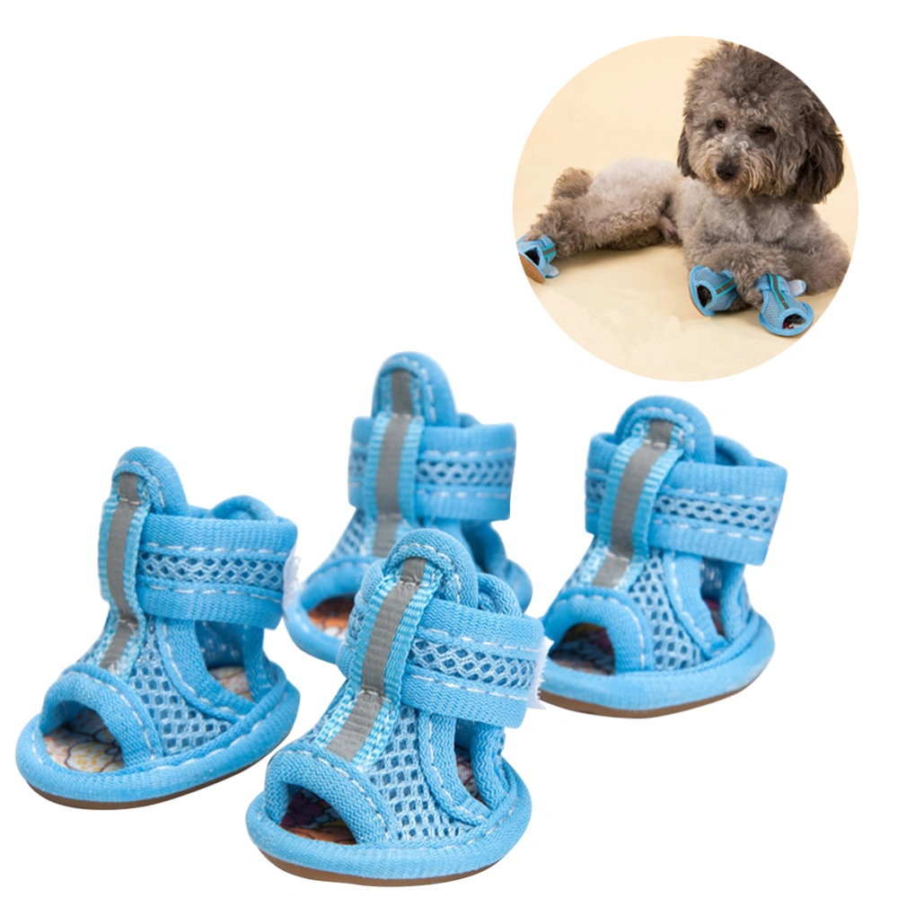 4pcs Summer Breathable Pets Dog Boots Mesh Sandals Dog Shoes Anti-slip Sneakers Pet Supplies (Blue) - Size 4