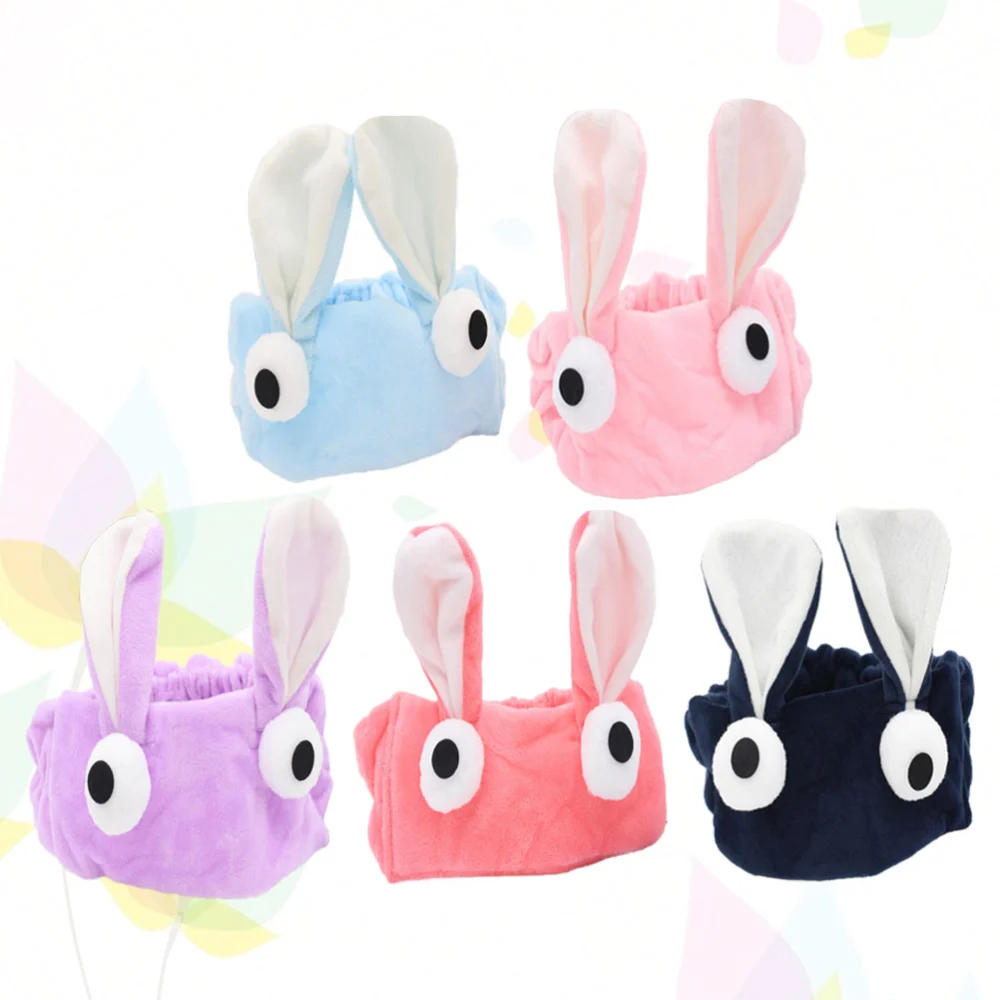 5pcs Women Headband Rabbit Ear Hair Bands Cartoon Elastic Headband for Makeup Face Washing (Random Color)