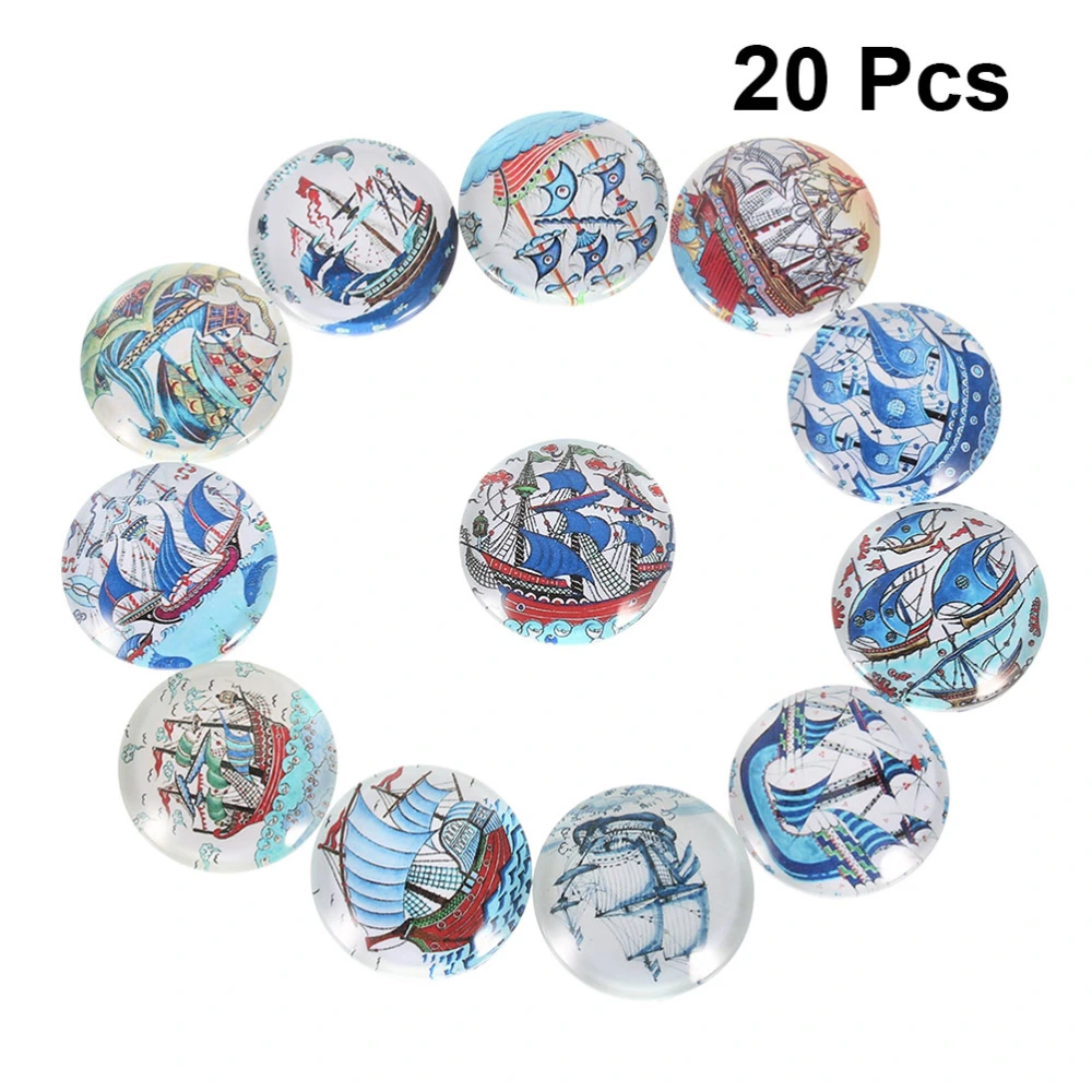 20PCS DIY Jewelry Accessories Creative DIY Sailboat Glass Patch Delicate DIY Sailboat Glass Interface Patch Exquisite DIY Sailboat Printed Time Glass Patch DIY Round Jewelry Making Patch Material for DIY Jewelry Making Blue Size 20MM