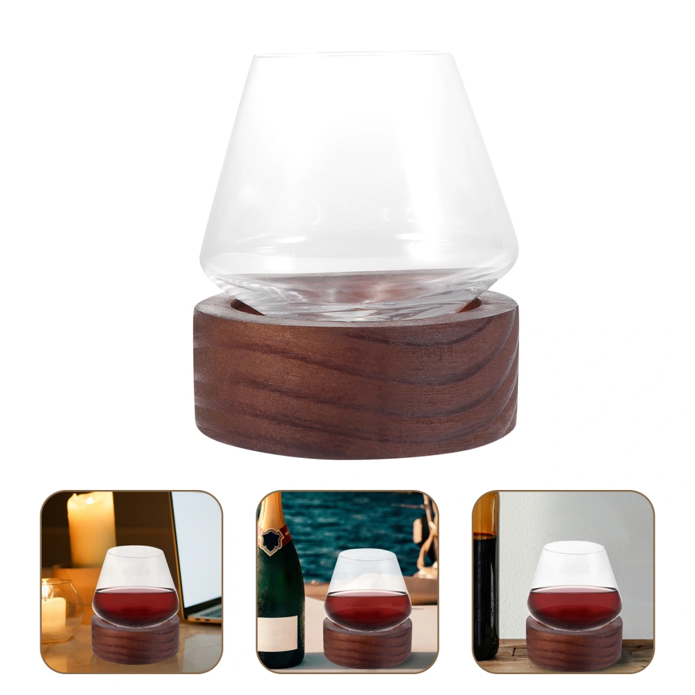 1 Set Whiskey Glass Tumbler Ball Rotation Wine Cup Wooden Coaster (Transparent)