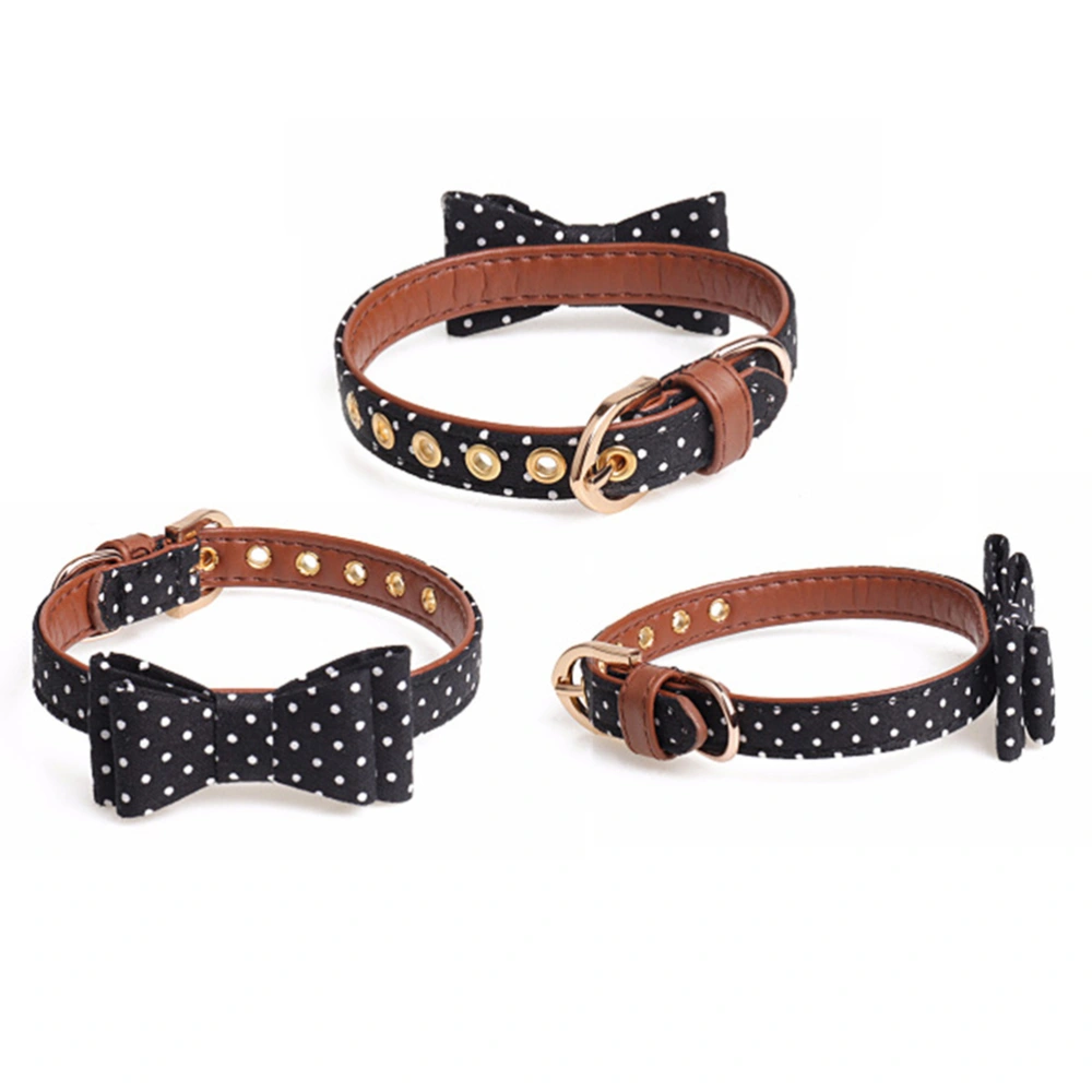 Dog Pet Bow Tie Collar Polka Dot Pet Cat Collar Personalized Collars 1.3x42cm (Black)