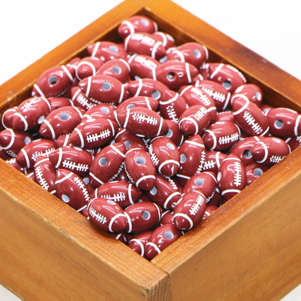 100pcs Acrylic Football Beads Football Beads for Necklace Bracelet DIY Sports Beads