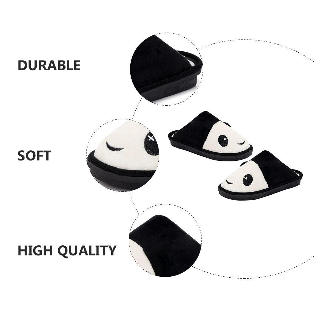 1Pair Panda Pattern Slippers Women Winter Slippers Indoor Shoes Black White