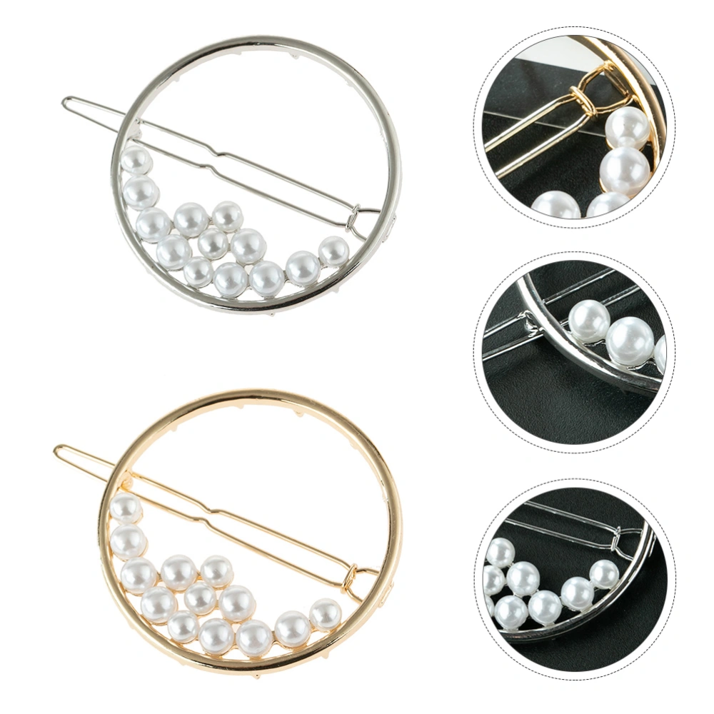 2pcs Round Shaped Hair Clips Pearl Inlaid Large Bobby Pin Hairpin Headwear