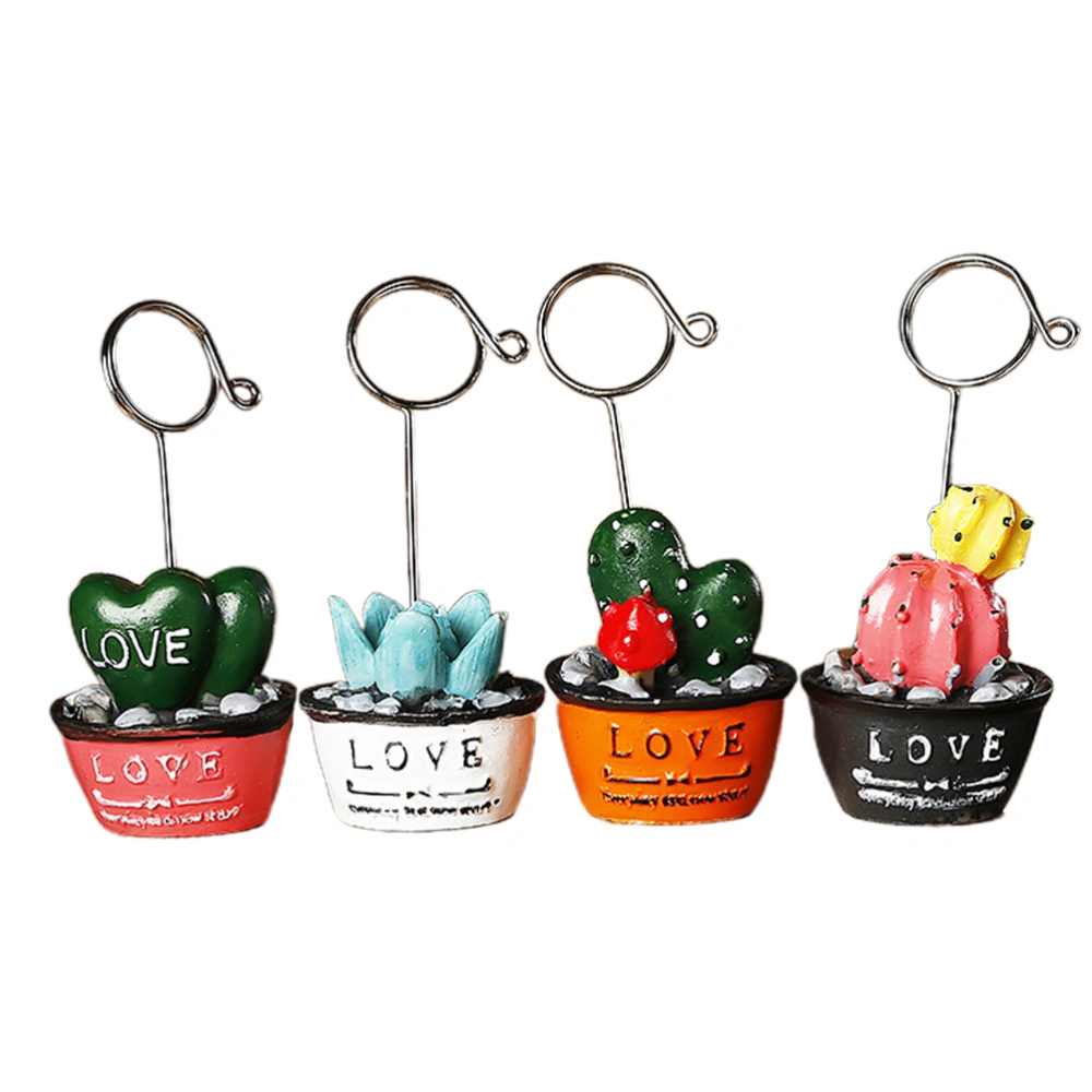 4Pcs Simulation Cactus Decorations Message Holders Business Clip Creative Note Clamp (Random Style)