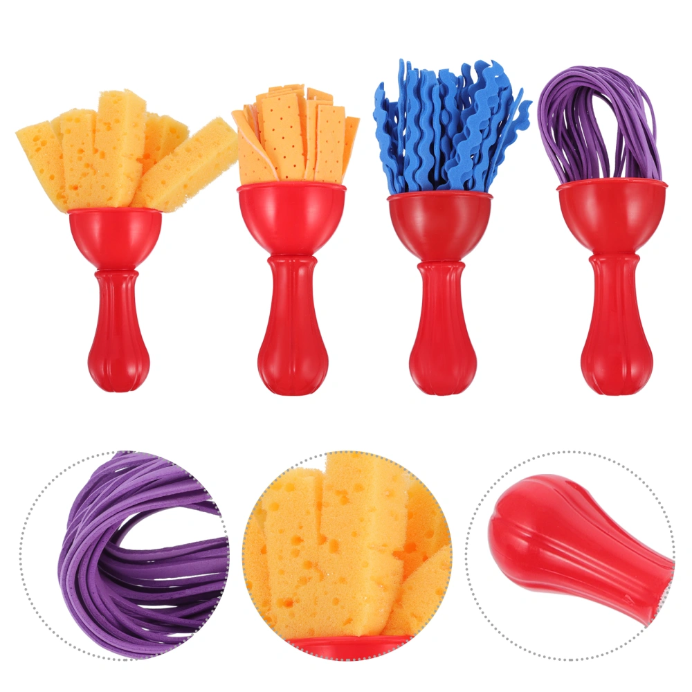 4Pcs Painting Sponge Brushes DIY Coloring Broom Brushes Kids Art Crafts Brushes