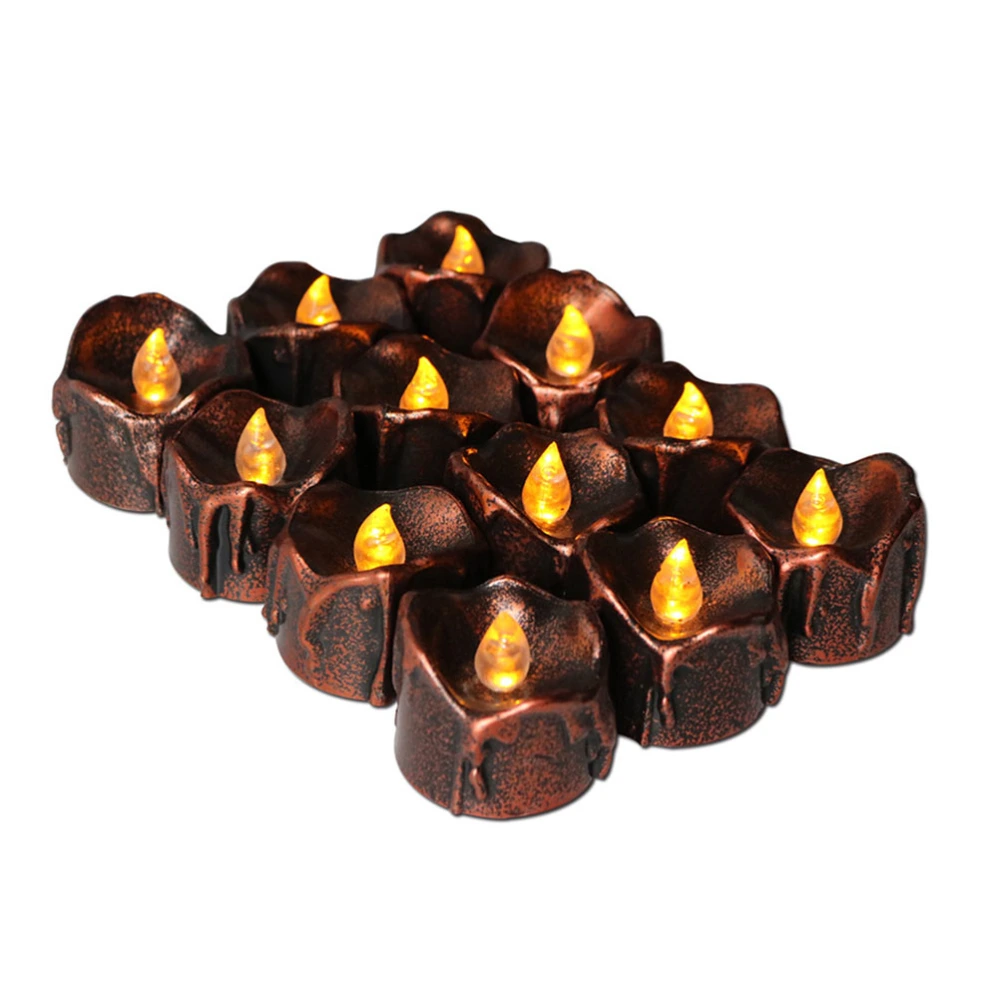 24pcs Flameless Candle Lights LED Electric Plating Candles for Halloween Festival Party Decoration (Yellow Flash with Tears on Brown Bottom)