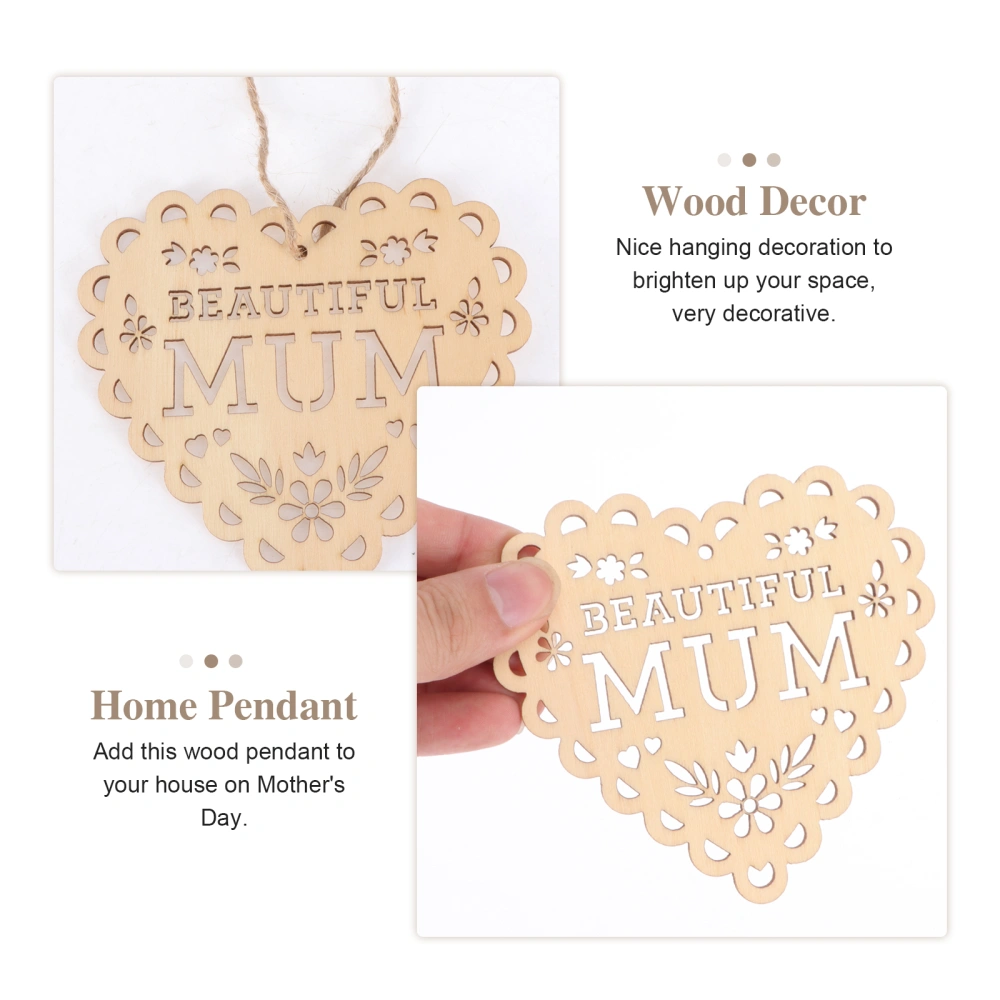 10pcs Mother's Day Wooden Craft Home Pendant Wood Hollow-out Decor (Khaki)