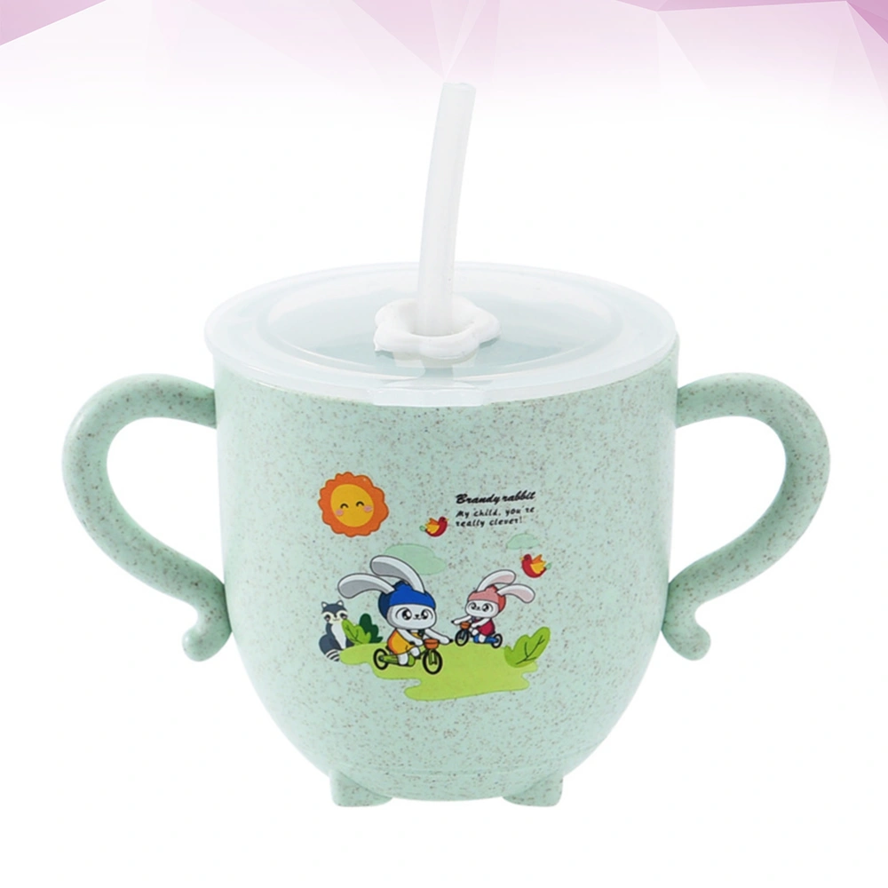 Scale Water Storage Cup Adorable Container Learing Cup Double Handle Water Cup with Straw (Green)