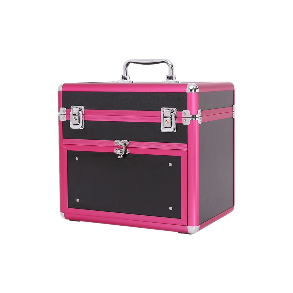 Portable Nail Beauty Box Large Capacity Cosmetic Box Aluminium Storage Container with Drawer for Women Black and Red