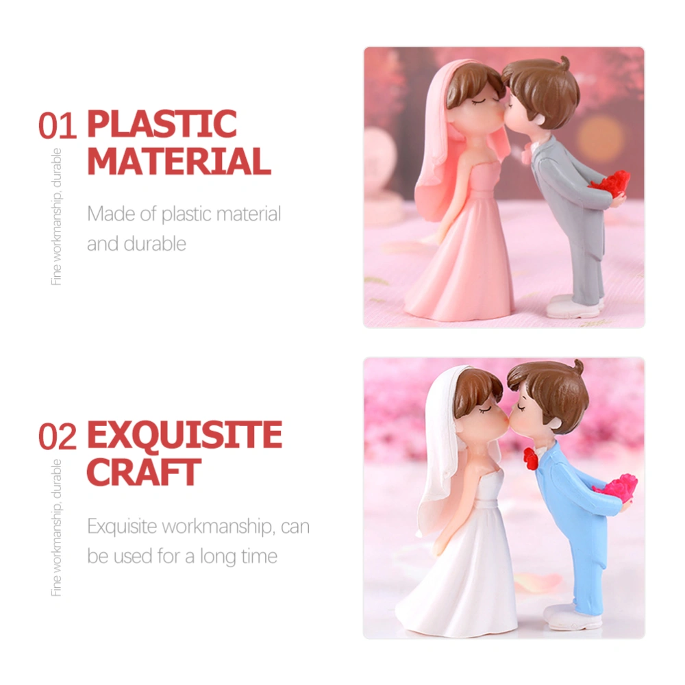 2 Pairs of Wedding Couple Figurines Romantic Lovely Kissing Couple Model Statue for Home Decoration