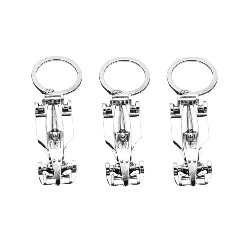 3pcs Mini Racing Car Shape Keychains Creative Key Holder Stylish Key Ring Key Decoration Small Gift for Men Women (Silver)