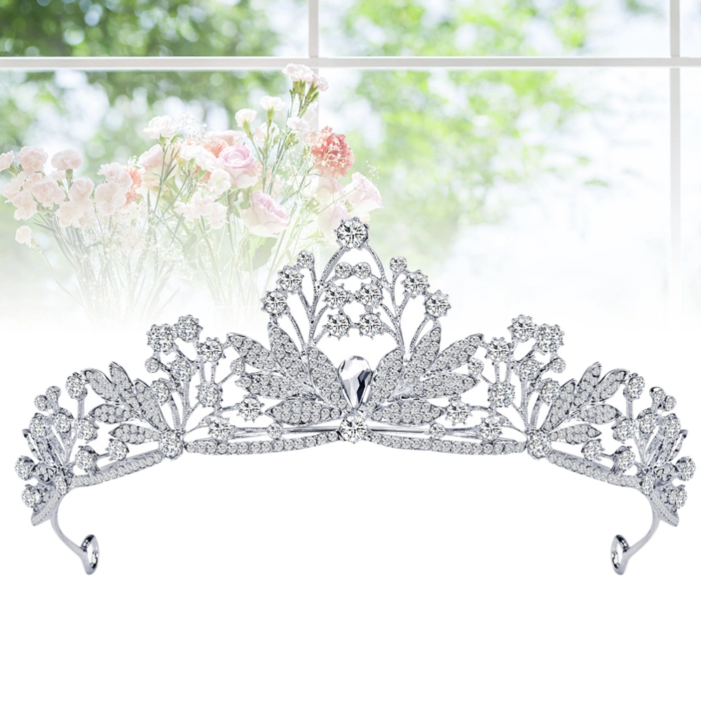 Bridal Rhinestone Crown Noble Crown Headband Tiara Hair Accessory Wedding Headpiece (Silver)