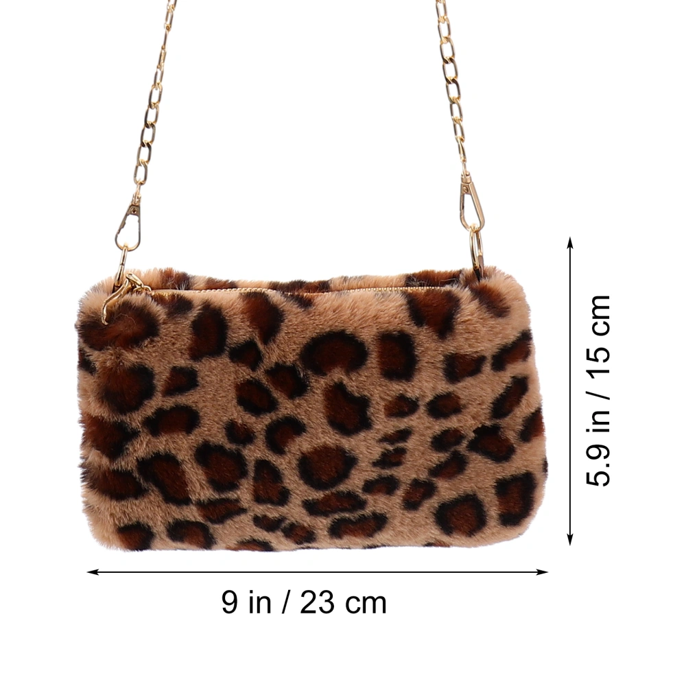 Plush Leopard Phone Bag Fashion Cross Body Shoulder Bag for Women Lady