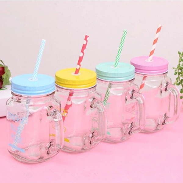 15oz Double Wall Insulated Mason Jar Tumbler Mug with Stainless Steel Lid and Dot Straws (Blue)