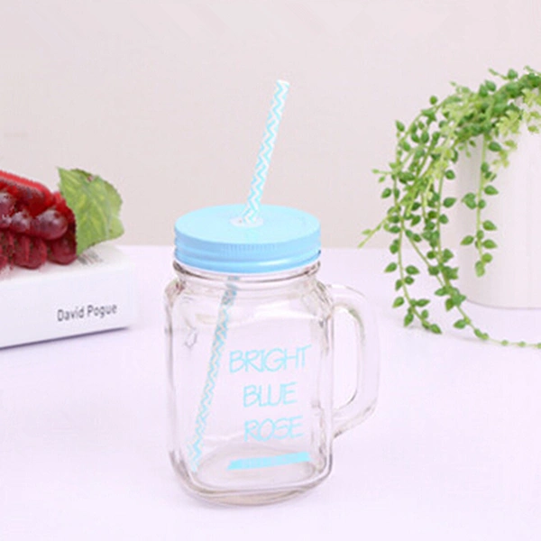 15oz Double Wall Insulated Mason Jar Tumbler Mug with Stainless Steel Lid and Dot Straws (Blue)