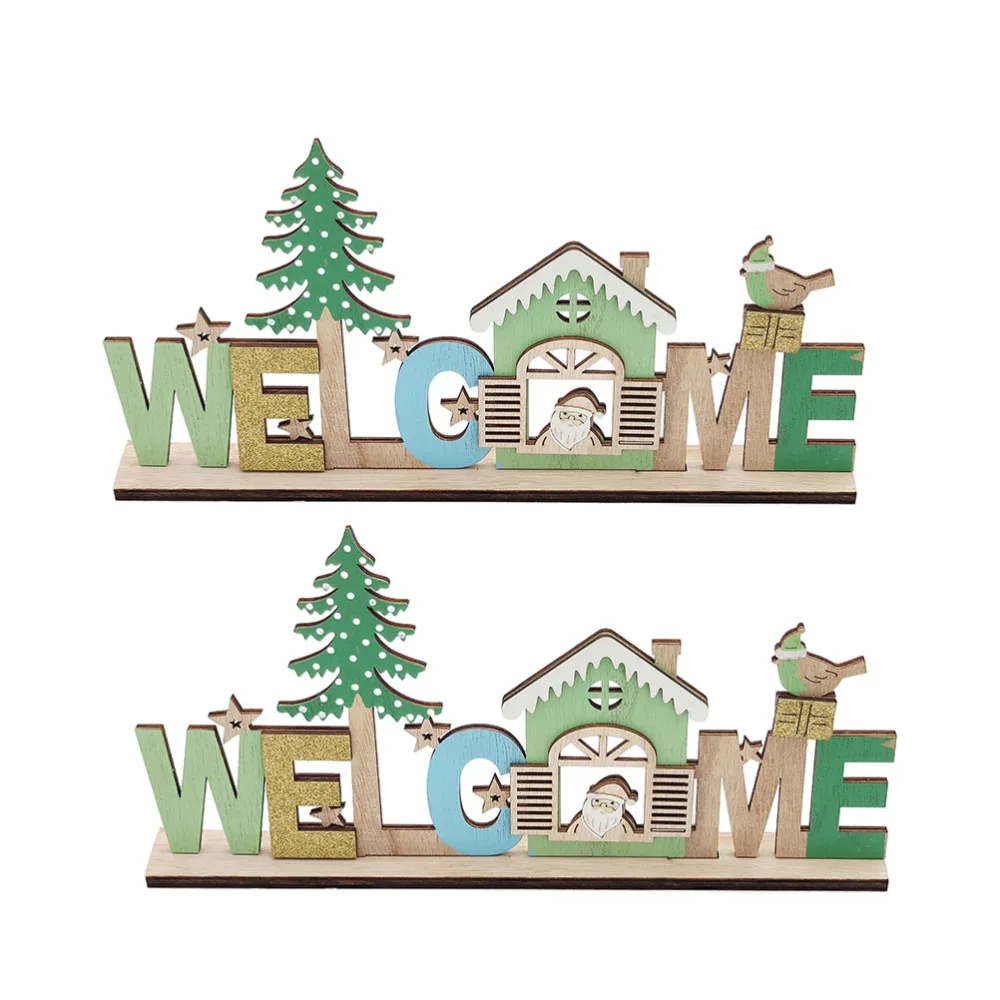 2PCS Xmas Wooden House English Letter Ornament Xmas Party Decorative Supply