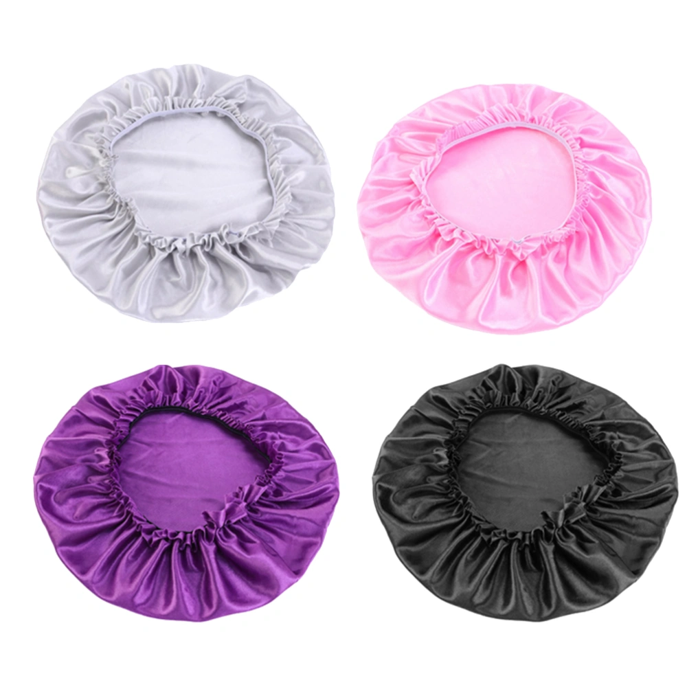 4pcs Silk Lace Sleeping Creative Sleeping Hat Round Headdress Women Night Hat Hair Salon Beauty (Black, Pink, Purple, Silver)