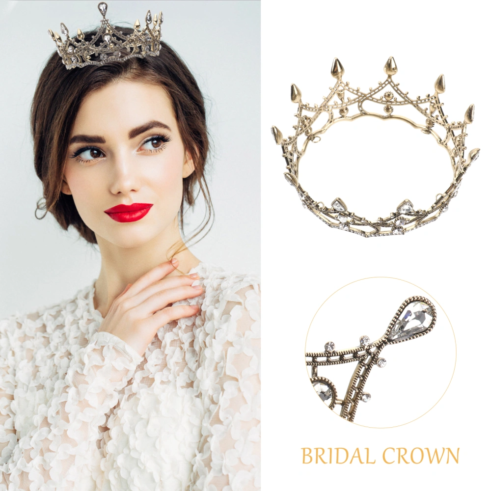 Women Baroque Alloy Crown Charming Rhinestone Headband Retro Design Queen Tiara Hair Loop Hair Pin for Wedding Bridal Party Birthday