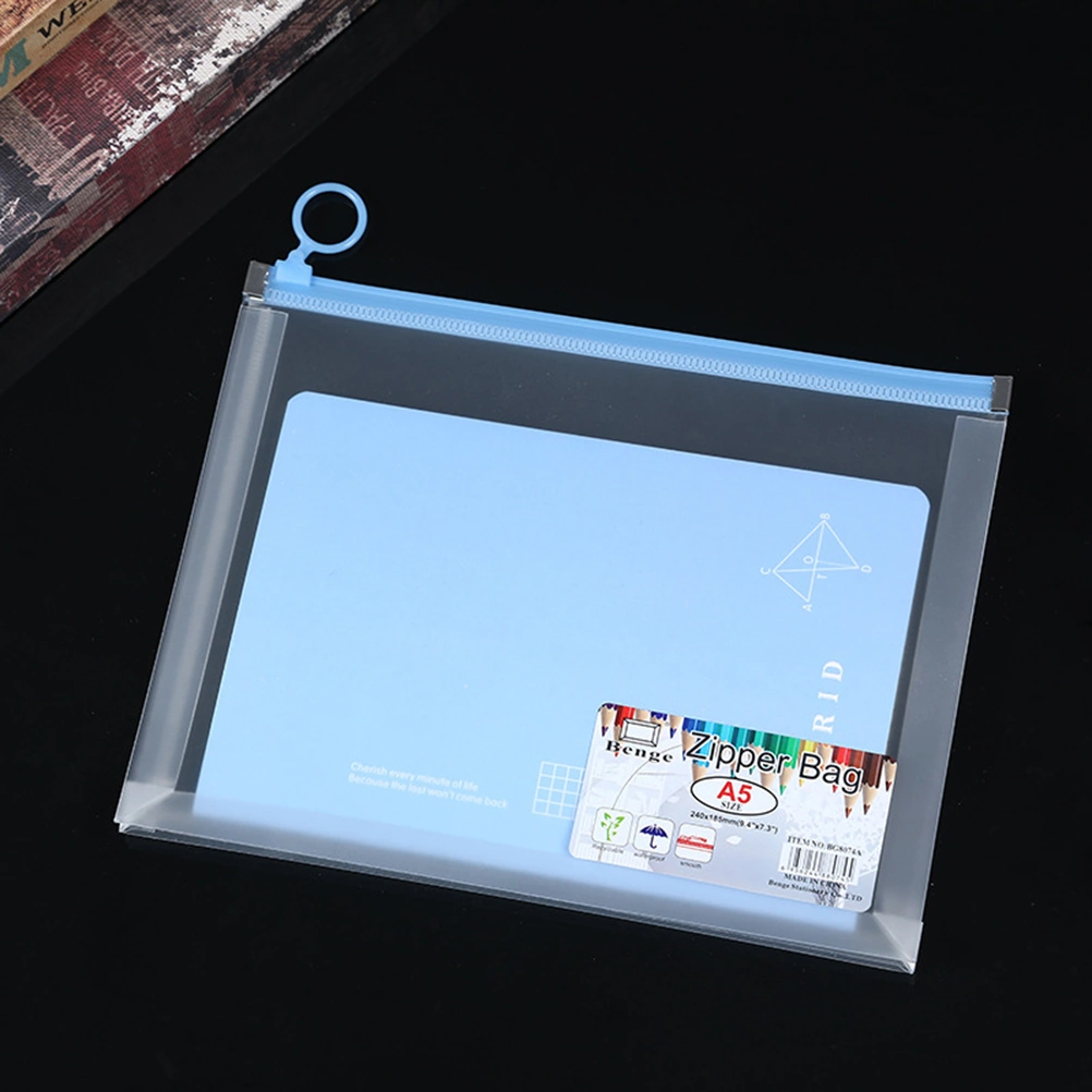 4pcs Transparent Zipper File Bags Colored A4 Document Holder Plastic Storage Pouch for School Office (Random Color)