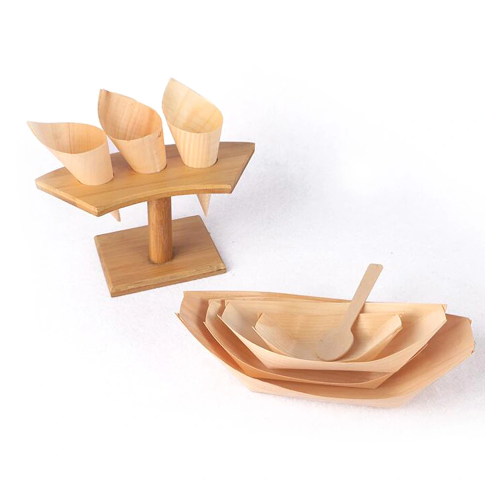 25pcs Disposable Wood Appetizer Cones Ice Cream Cups for Party Foods Snacks Nibbles (18*13cm)