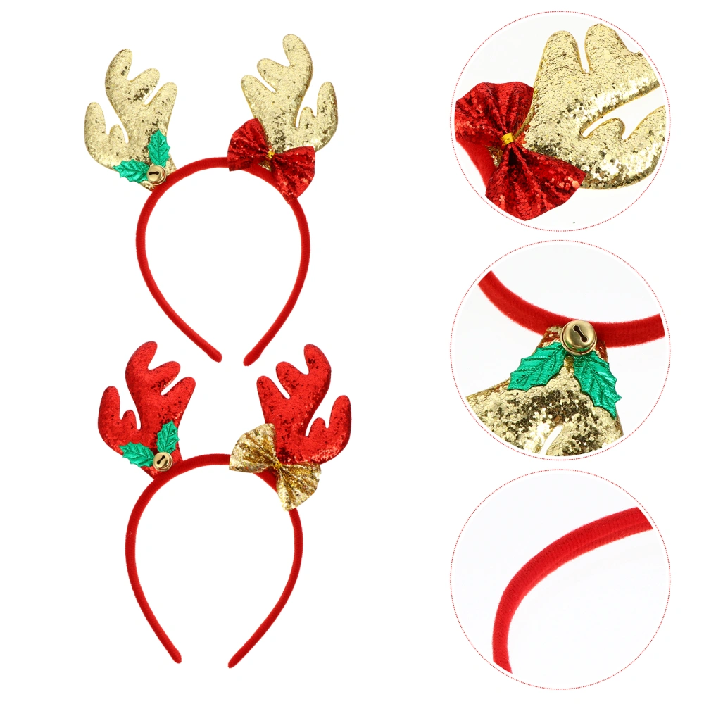 2pcs Christmas Decoration Women Headband Hair Accessory Antler Design Hair Band