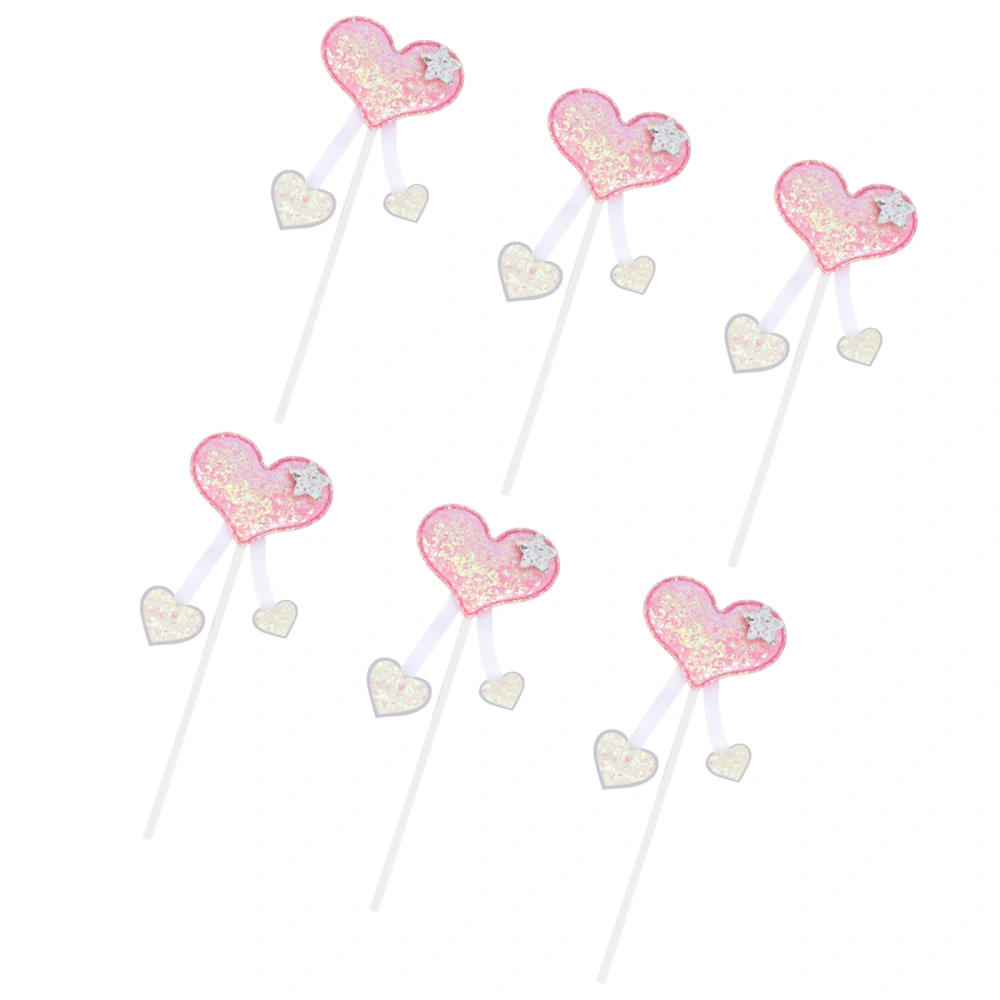 6PCS Birthday Party Love Heart Cake Inserts Baking Cake Toppers Decors (Pink)