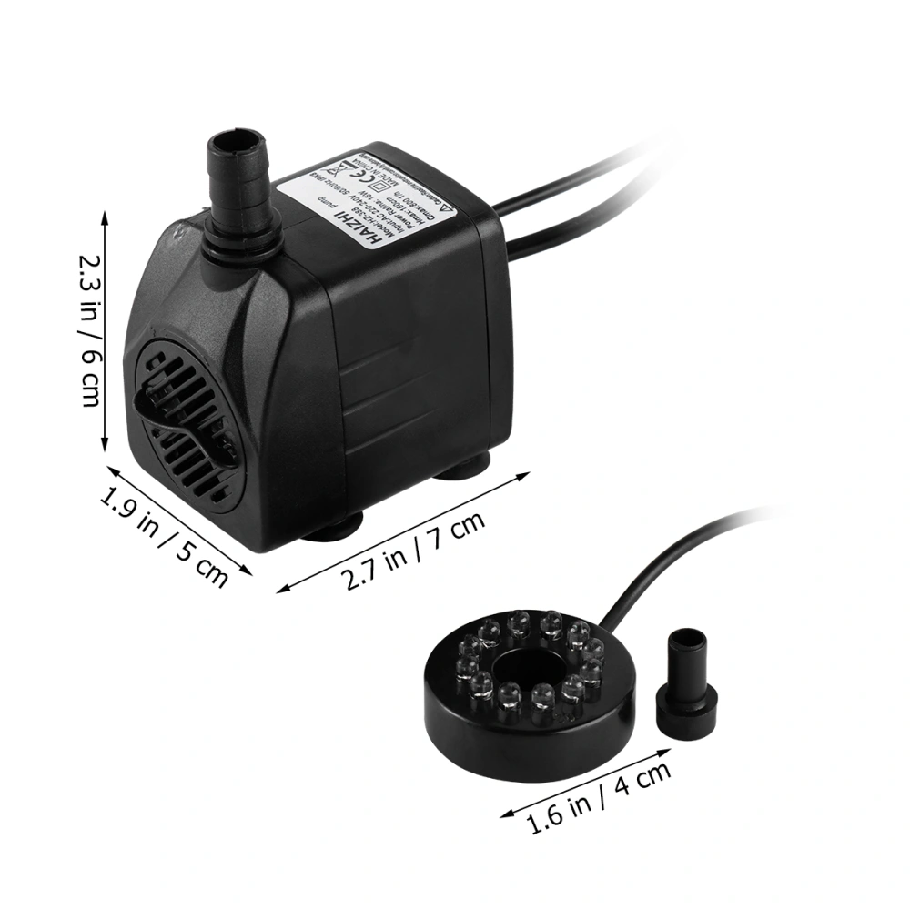 16W Aquarium Circulation Submersible Pump Fish Tank Mini Pump with 12 LED Light with UK Plug Black