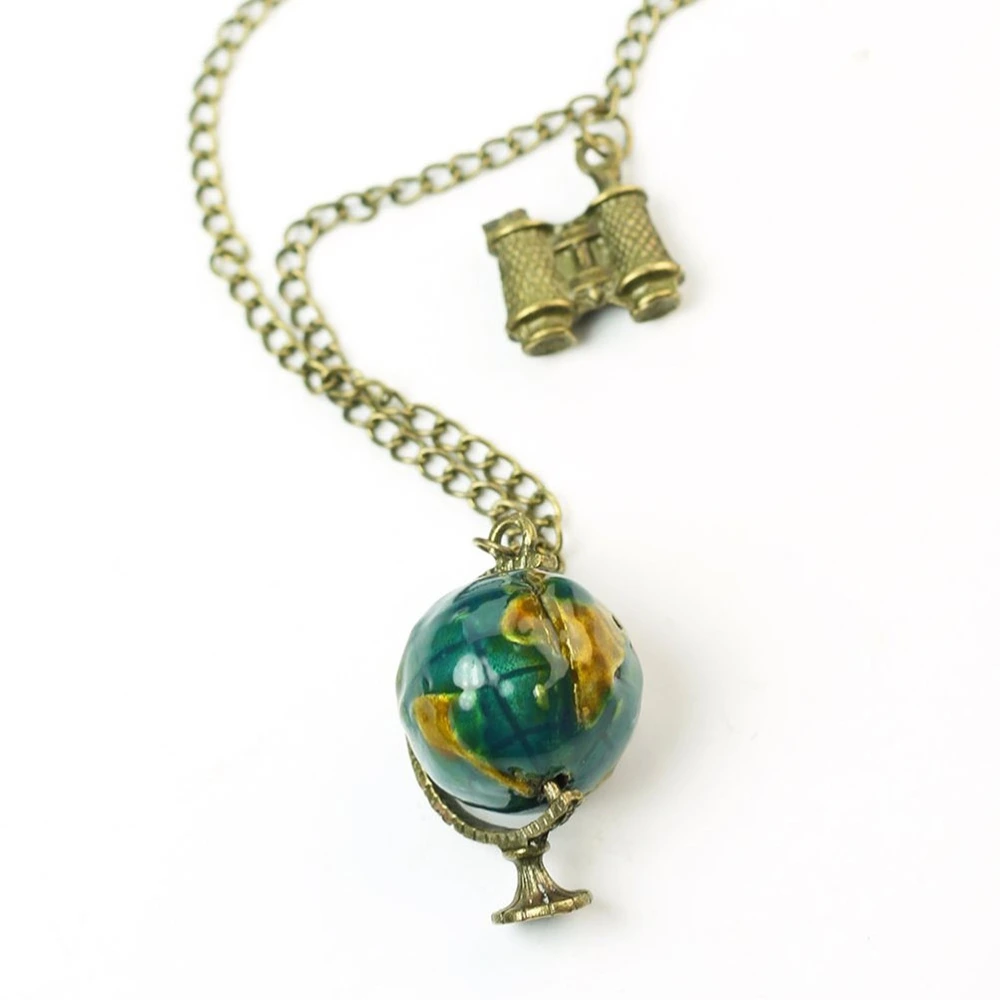 Vintage Terrestrial Globe Telescope Long Body Sweater Chain Antique Bronze Necklaces & Pendants for Women Jewelry