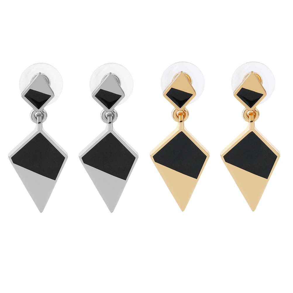 2 Pairs of Fashion Rhombus Earrings Elegant Geometric Drop Earrings Jewelry for Woman Girl (Golden and Silver for Each 1 Pair)