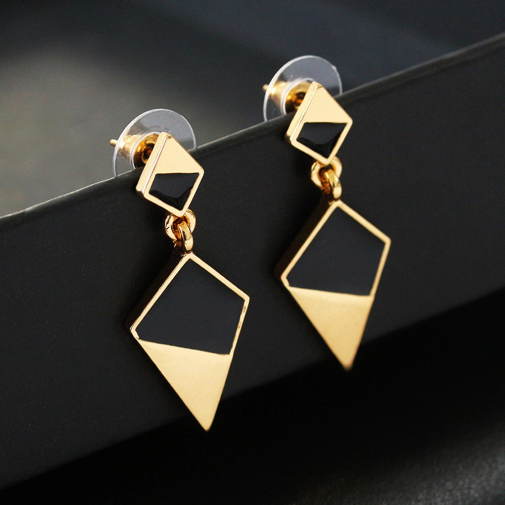 2 Pairs of Fashion Rhombus Earrings Elegant Geometric Drop Earrings Jewelry for Woman Girl (Golden and Silver for Each 1 Pair)