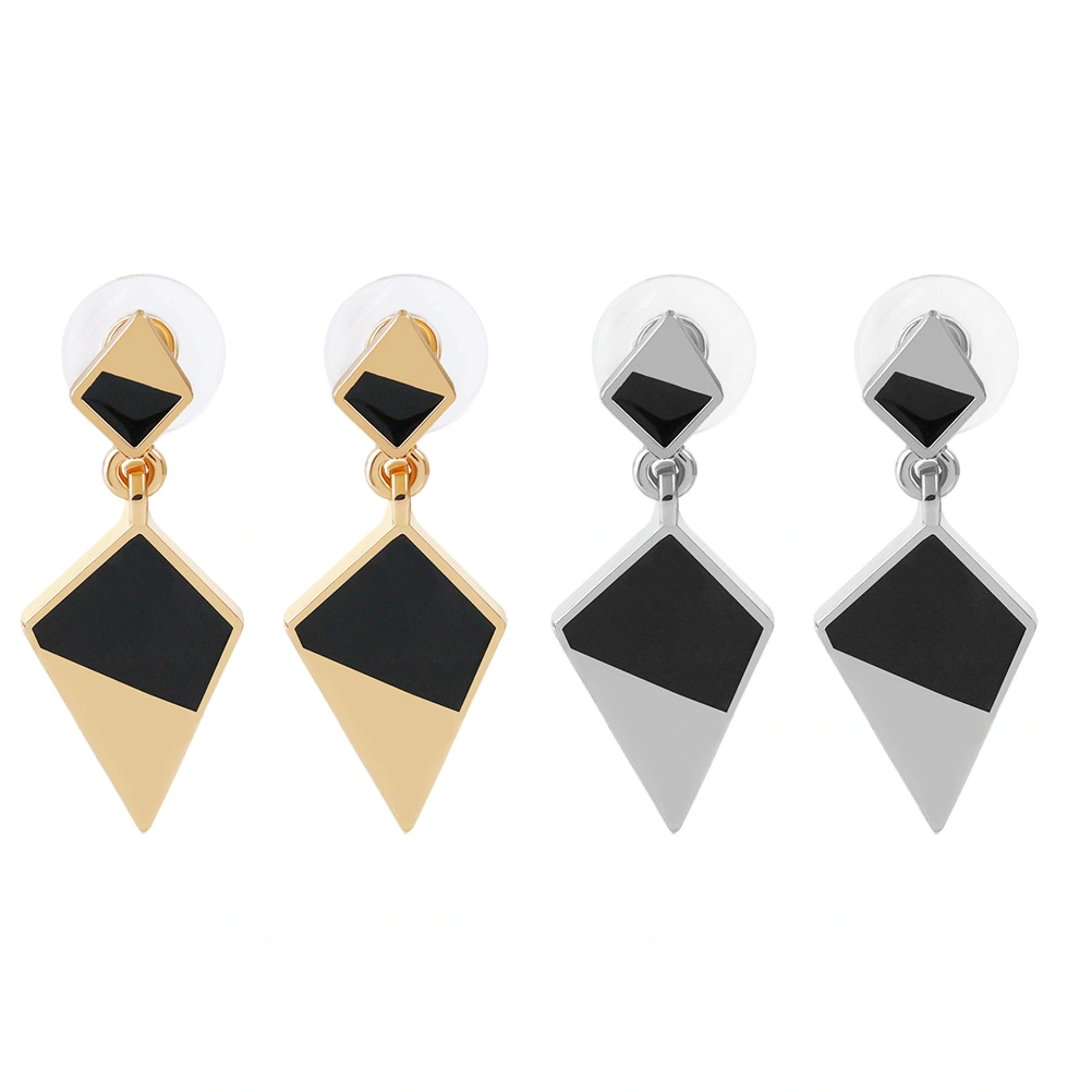 2 Pairs of Fashion Rhombus Earrings Elegant Geometric Drop Earrings Jewelry for Woman Girl (Golden and Silver for Each 1 Pair)