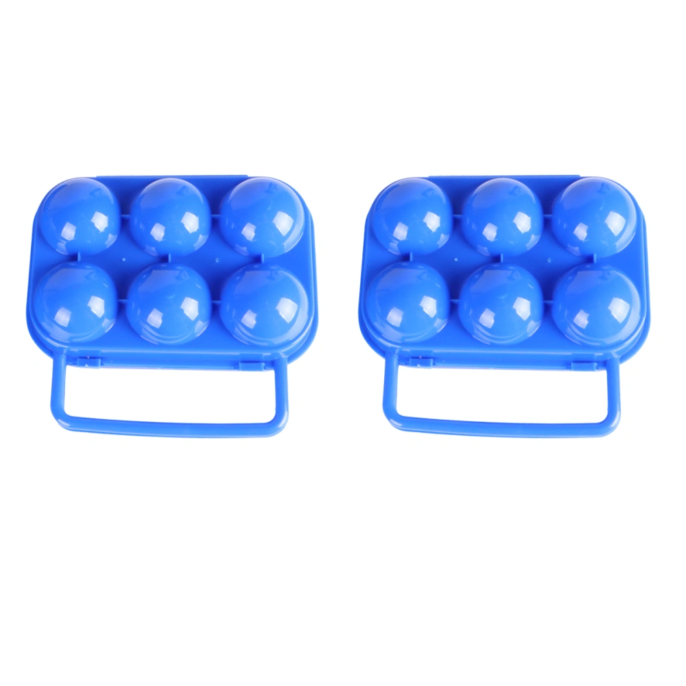 2pcs Portable Folding Egg Carrier Plastic 6 Grids Eggs Cases Container Storage Box (Blue)