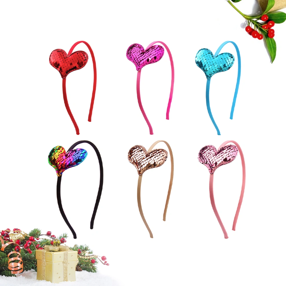 6PCS Glitter Sequin Heart Headband Party Love Shape Hair Hair Accessories for Women Girl