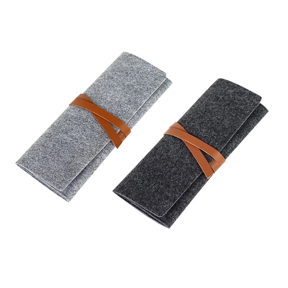 2pcs Roll Up Felt Pencil Holder Pen Case Organizers School Stationary Supplies Pouch Storage Bag Foldable Wrap Case Cosmetic Bags (Dark Grey & Light Grey)