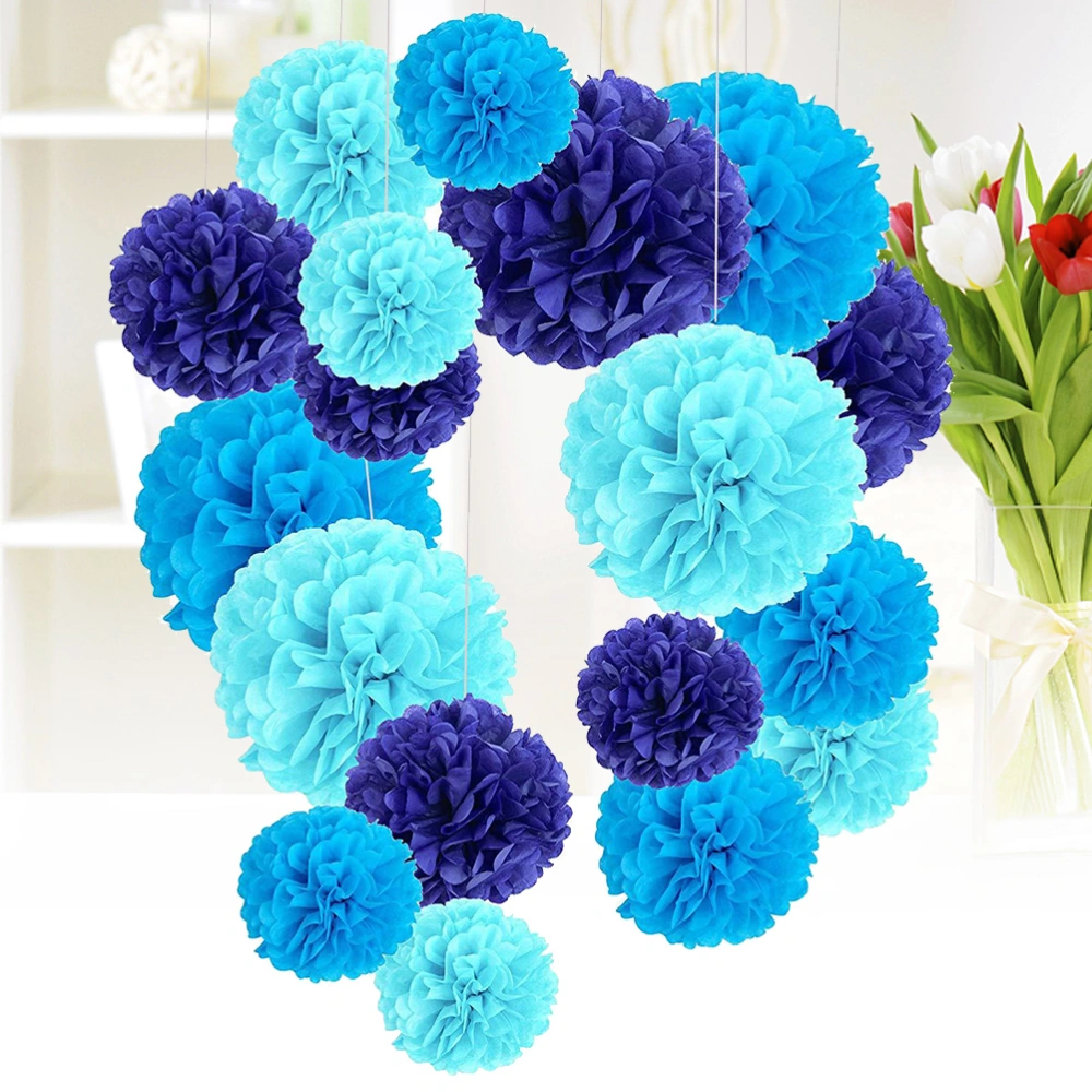 1 Set of 18PCS Paper Flower Ball Honeycomb Ball Paper Flower Set Showcase Ceiling Decoration Festival Party Layout Decor for Home Bar Shop Mall Decor (8, 10, 12 Inch, Light Blue, Sky-blue, Dark Blue Style)