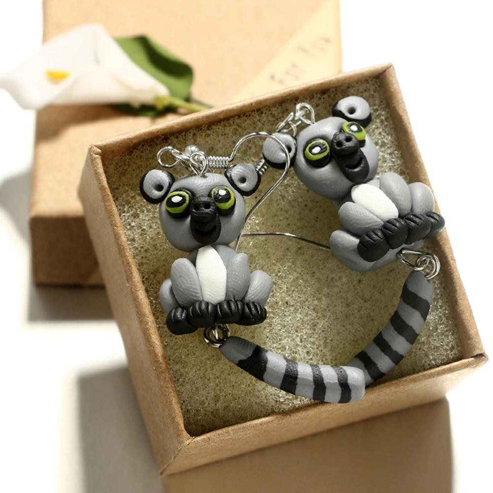 Handmade Lovely Coati Earrings with Tail Polymer Clay Earrings Animal Earrings