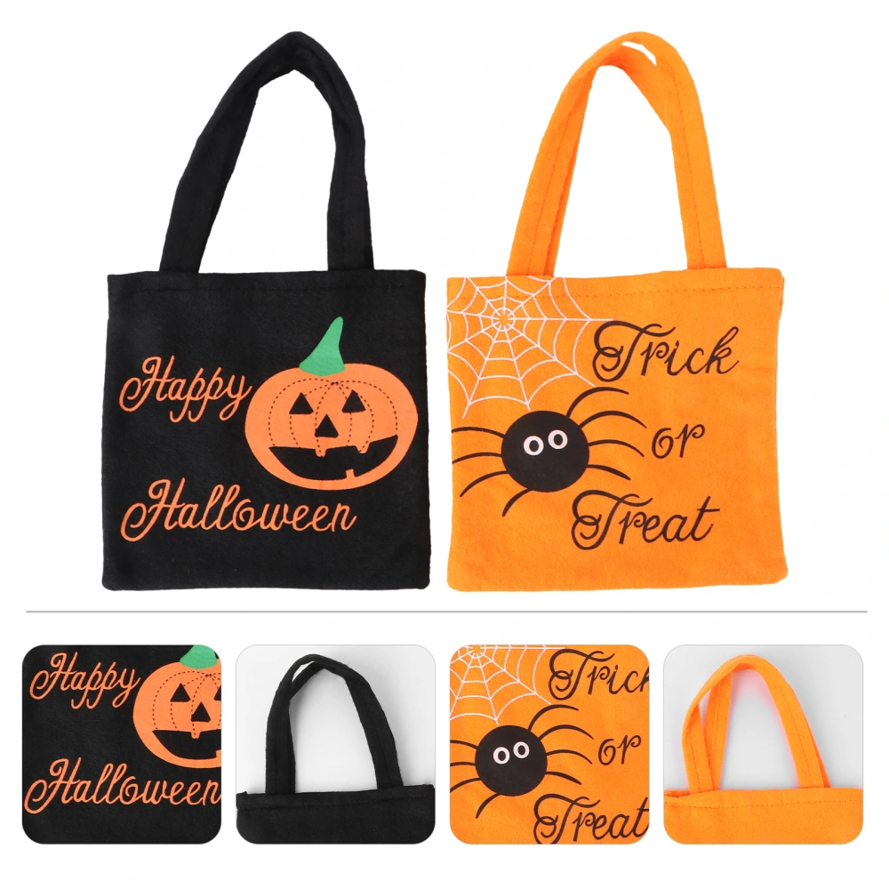 2pcs Trick or Treat Bags Happy Halloween Candy Handbag Non-woven Fabric Children Gift Bags (Black & Orange)