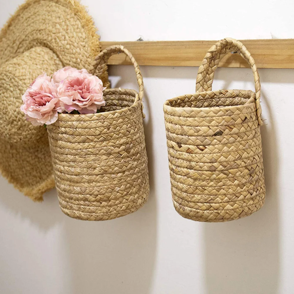 1Pc Woven Storage Basket Portable Sundries Basket Hanging Basket Organizer