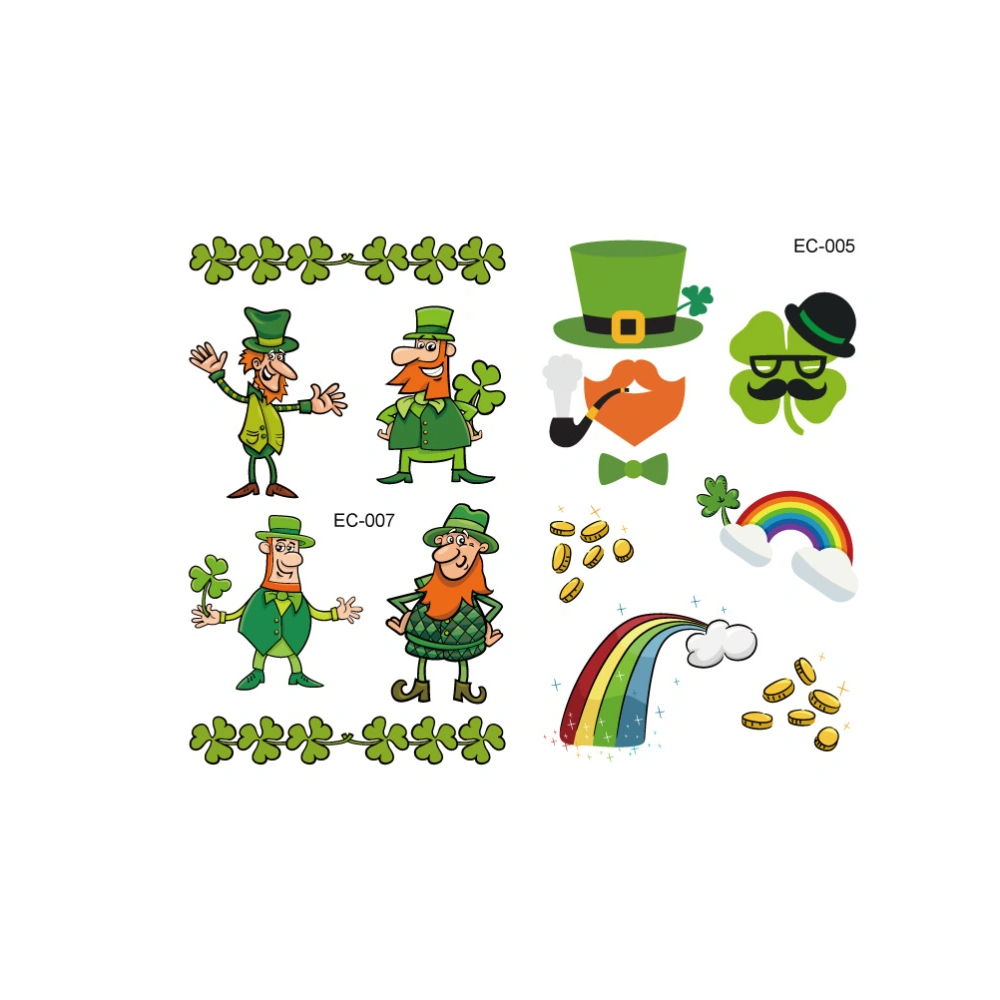 10 Sheets Waterproof Stickers Clover Sticker St. Patrick's Day Body Stickers Eco-friendly Temporary Stickers