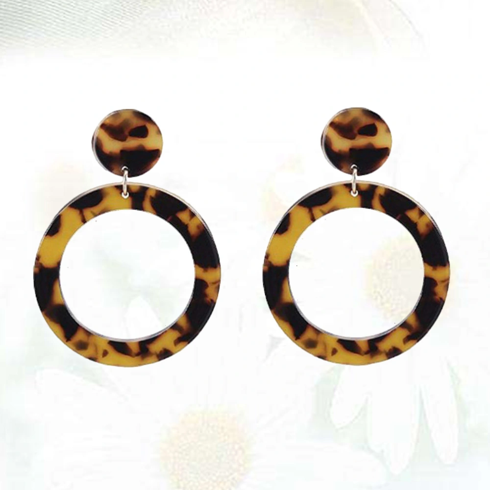 New Fashion Leopard Earrings Exaggerated Geometric Round Brown Acrylic Earrings (Deep Color)