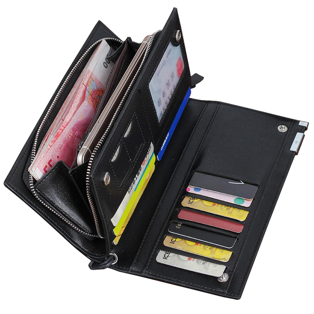 Multifunctional Men Use Wallet Long Zipper Purse Large Capacity Storage Bag Black