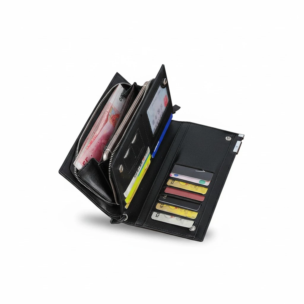 Multifunctional Men Use Wallet Long Zipper Purse Large Capacity Storage Bag Black