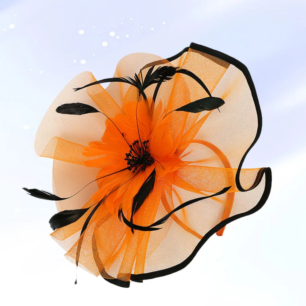 Floral Mesh Headband Hair Decoration Wedding Bridal with Artificial Flower Hair Band Clips Accessories Hair Clasp for Women(Orange)