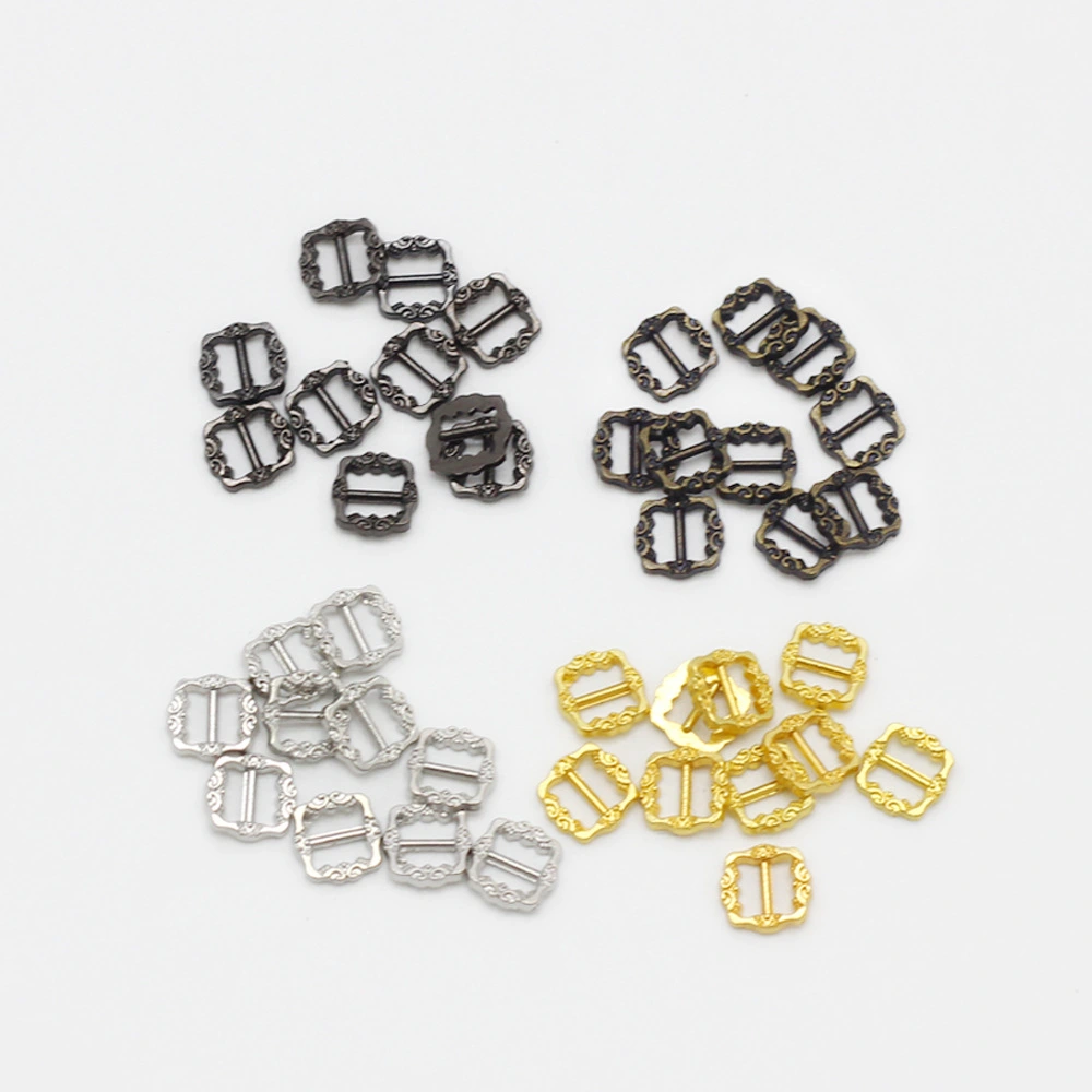 100Pcs Mini Metal Button Adjustable Tri-Glide Buckle Diy Fastener Slide Buckle for Kids Doll