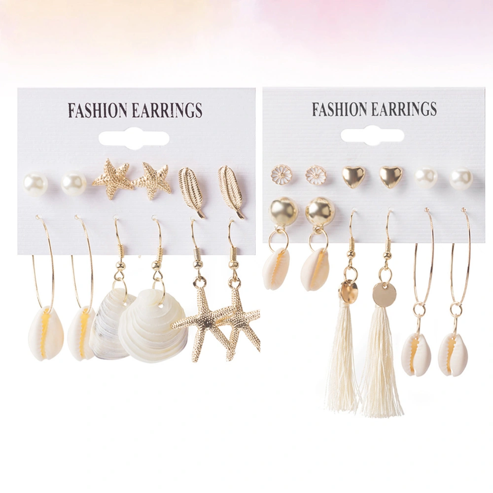 2 Sets Marine Shell Eardrop Tassel Girls Earring Creative Alloy Ear Jewelry Women Ear Ornament (Style A, Style B, 6 Pairs/Style)